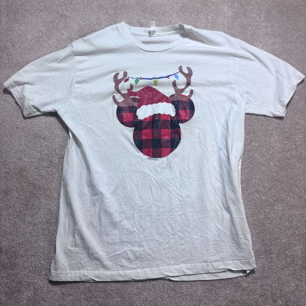 Mickey Mouse Reindeer T shirt buffalo plaid, Size XL
